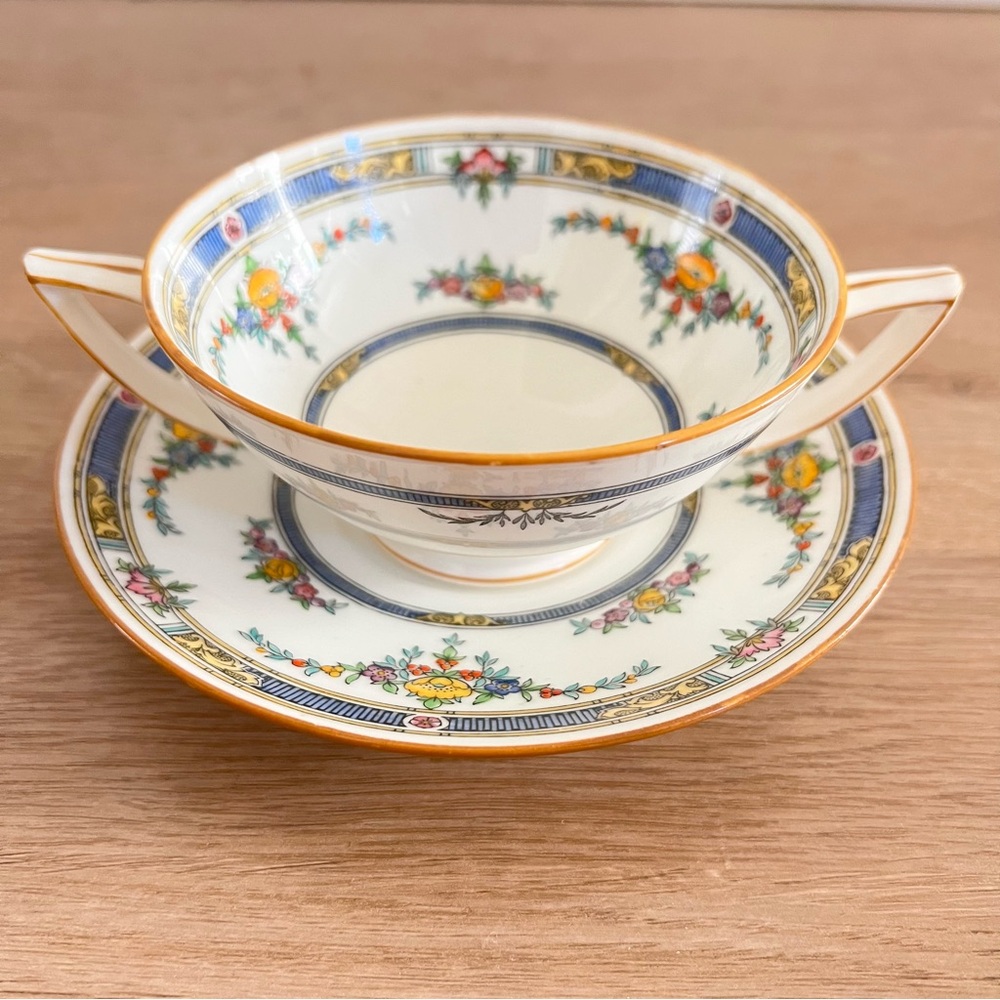 Antique‎ 1924 Mintons Bone China Princess Bouillon Cups Soup Bowls & Saucer
